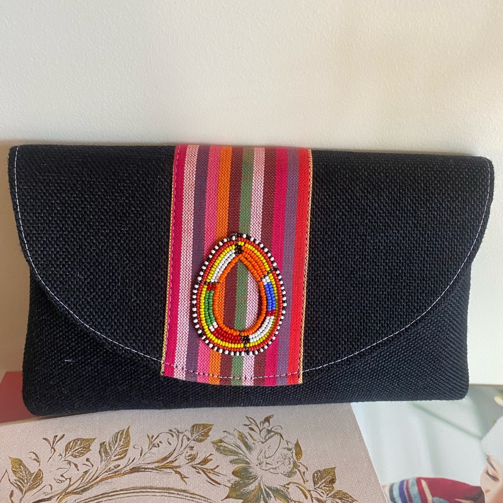 Black Clutch with Colorful Beaded Accent